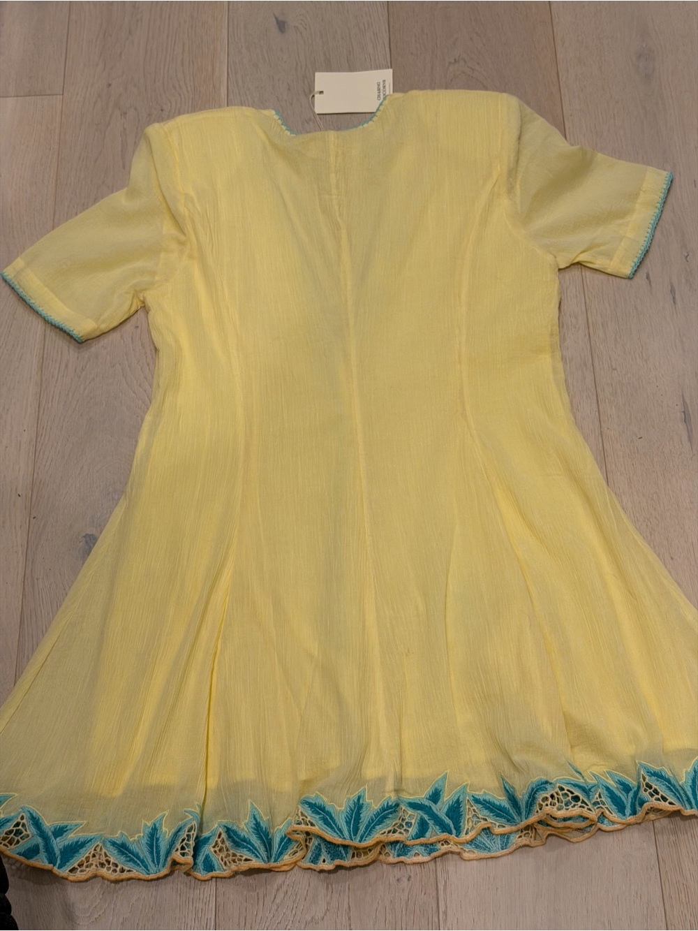 Chasing Unicorns Yellow Mini Dress with Turquoise Embroidery BNWT XS - Picture 9 of 16